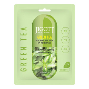 Jigott Green Tea Real Ampoule Mask Тканевая Ампульная маска с зеленым чаем 27 мл
