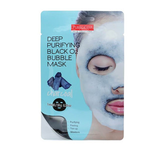 Purederm Deep Purifying Black O2 Bubble Mask Charcoal Глубоко очищающая кислородная маска для лица с древесным углем 20 г