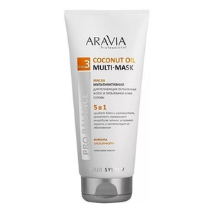 Aravia Professional Coconut Oil Multi-Mask Маска мультиактивная 5 в 1 для регенерации ослабленных волос и проблемной кожи головы 200 мл