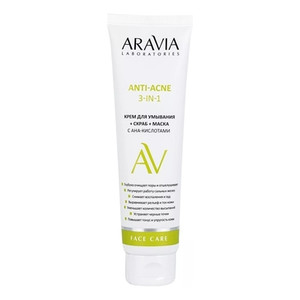 Aravia Laboratories Anti-Acne 3-in-1 Крем для умывания + скраб + маска с AHA-кислотами для лица 100 мл